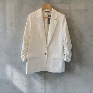 Stella + Lorenzo White Single-Button Ruched-Sleeve Blazer